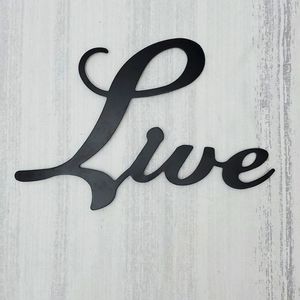 Metal Wall Art "Live" 9 x 6 Inches Black